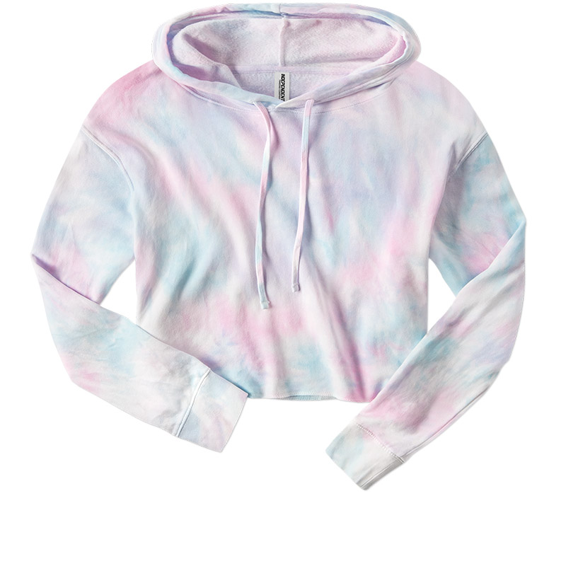 Independent Trading Ladies Cropped Hooded Sweatshirt - Tie Dye Cotton Candy