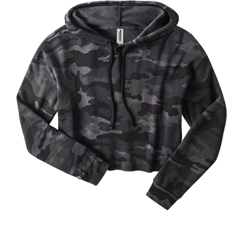 Independent Trading Ladies Cropped Hooded Sweatshirt - Black Camo